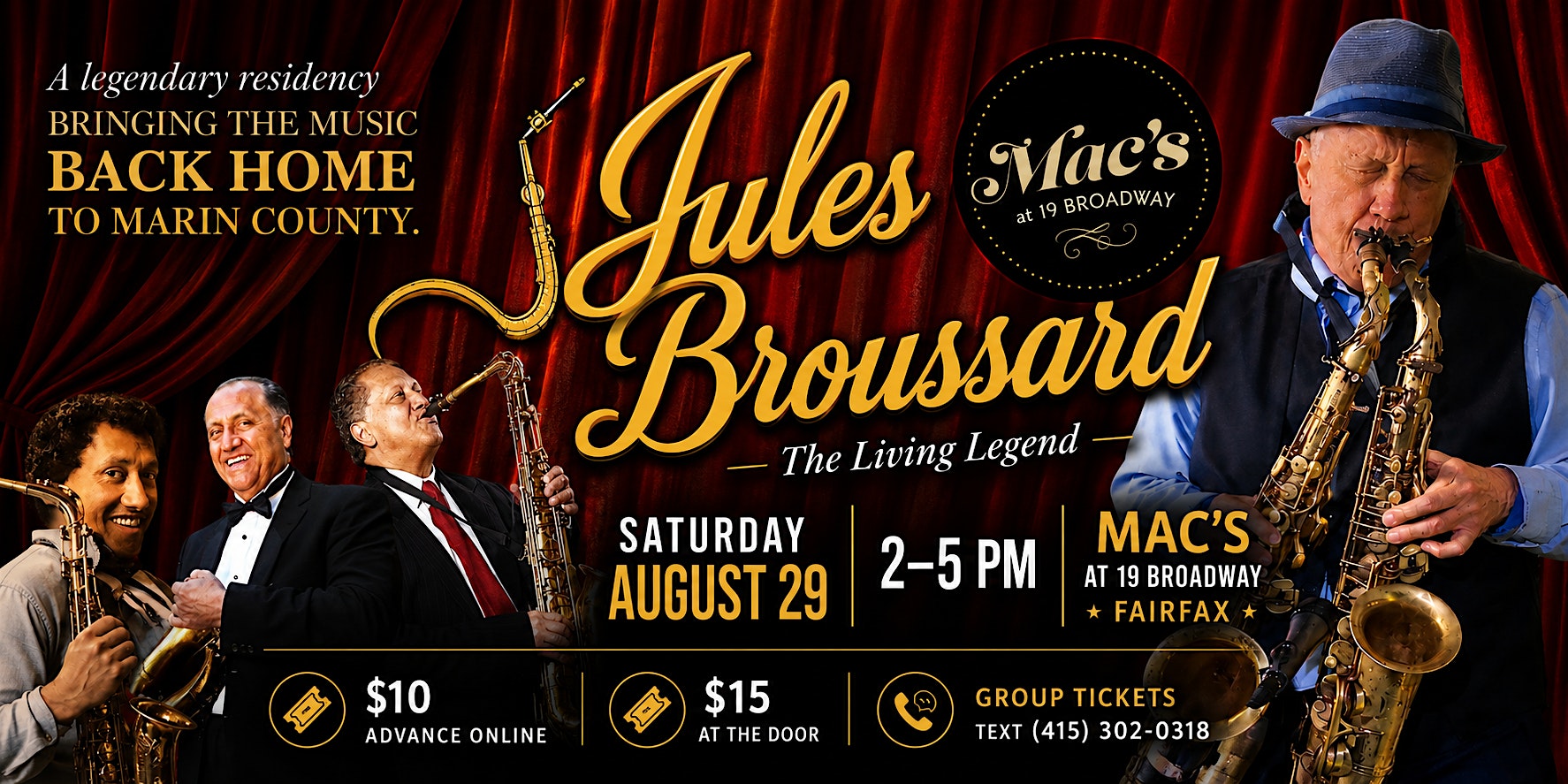 Jules Broussard Live at Mac’s | Jazz, Saxophone & Marin County Residency - Live Music at Mac’s at 19 Broadway