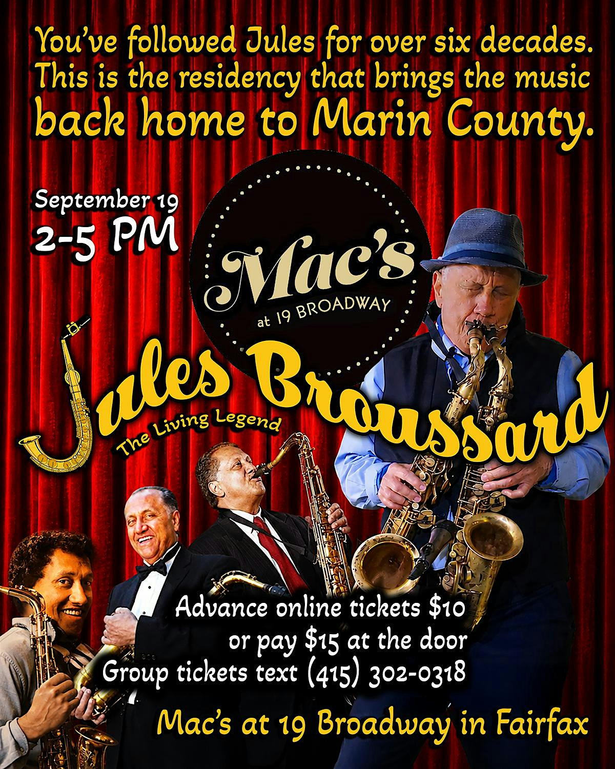 Jules Broussard: Live Jazz & Blues in Fairfax | Mac’s at 19 Broadway - Live Music at Mac’s at 19 Broadway