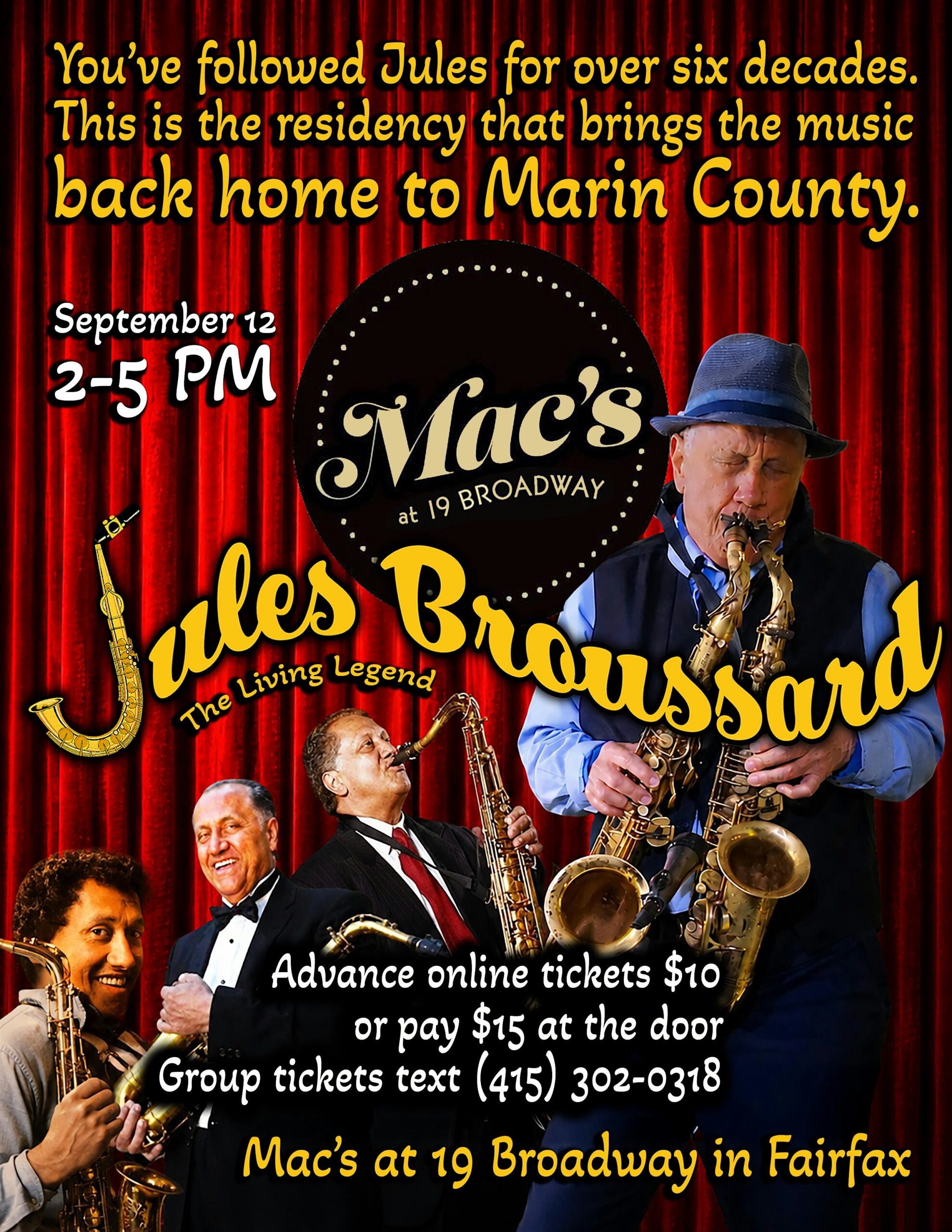 Jules Broussard Live: Jazz, Blues & Saxophone - Live Music at Mac’s at 19 Broadway