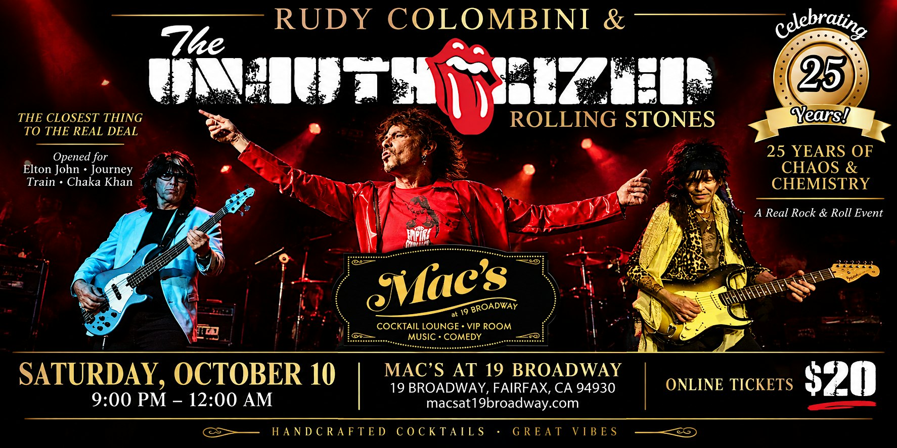 Rudy Colombini & The Unauthorized Rolling Stones Live Rock Tribute at Mac's at Mac's at 19 Broadway in Fairfax