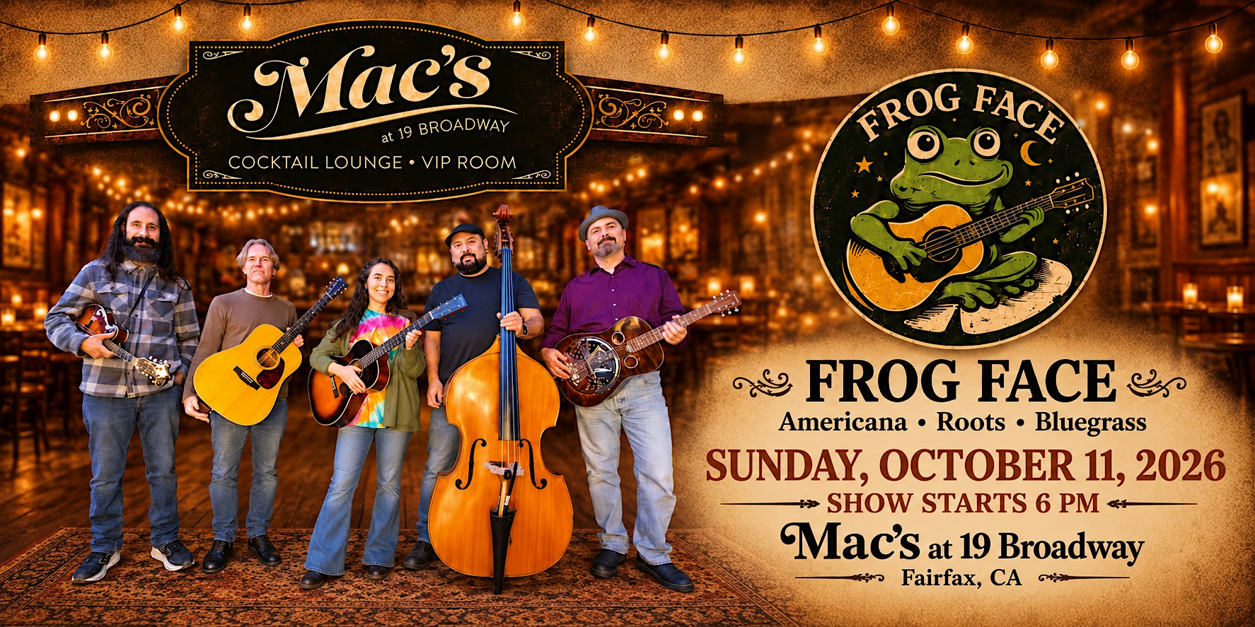 Frog Face: Americana, Roots & Bluegrass Live at Mac’s - Live Music at Mac’s at 19 Broadway