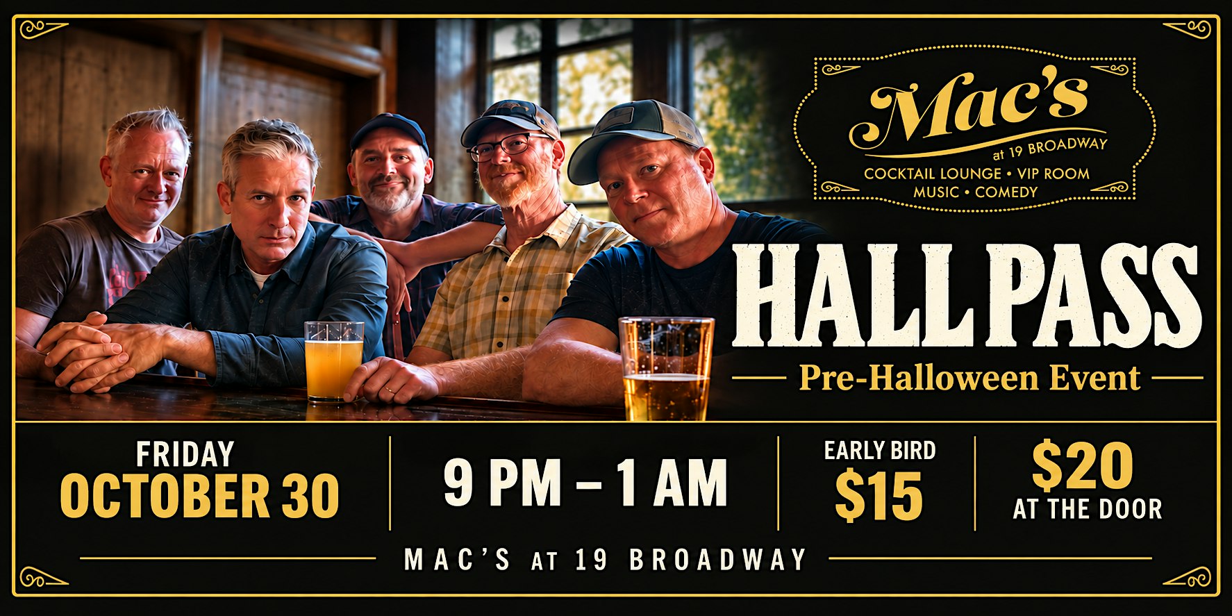 Hall Pass: Pre-Halloween Party & Live Music | Fairfax, CA - Live Music at Mac’s at 19 Broadway