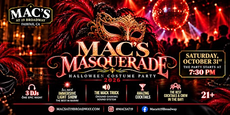 Mac’s Masquerade Halloween Costume Party - Live Music at Mac’s at 19 Broadway
